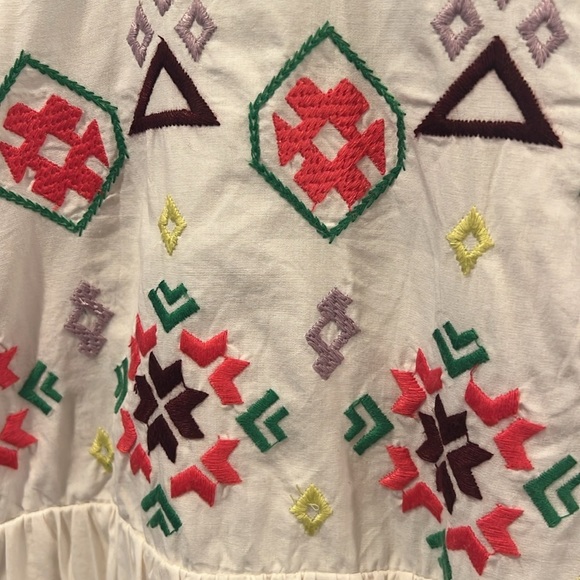 Anthropologie White Sleeveless Embroidered Cotton Mini Dress Size Small - Picture 7 of 12